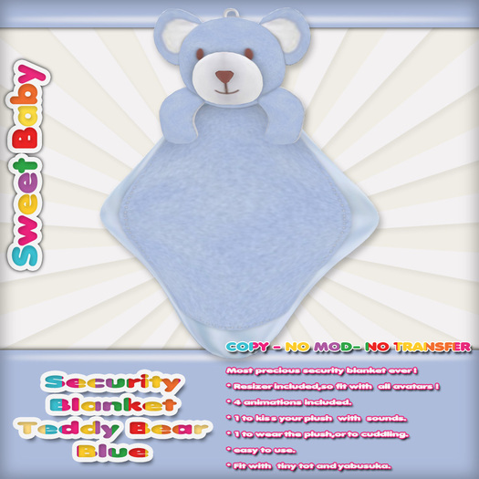 Second Life Marketplace Sweet Baby Security Blanket Teddy Bear Blue